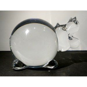 Clear Art Glass Hippopotamus Figure or Paperweight by FM Konstglas of Ronneby Sw